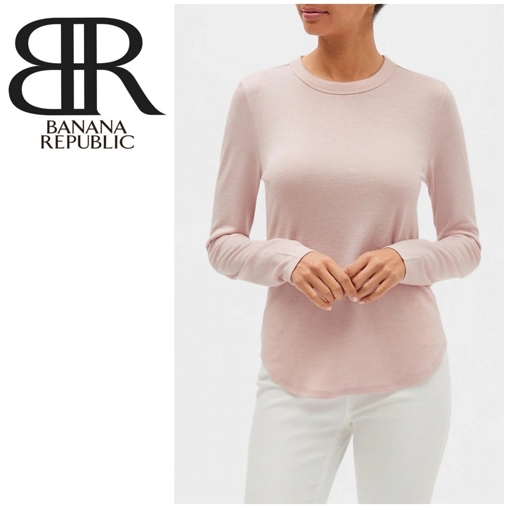 Women’s BANANA REPUBLIC light pink LUXESPUN CURVED-HEM TOP size Large‎ NEW